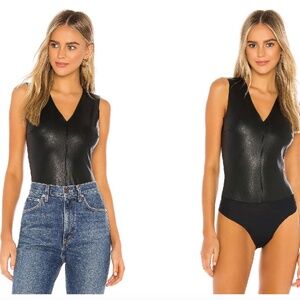 Commando Faux Leather V Neck Bodysuit Medium Black